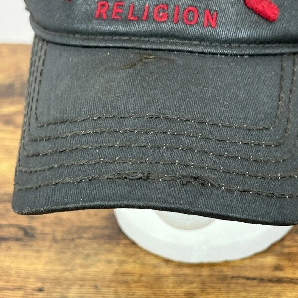 True Religion Waxed Cotton Spellout Logo Baseball Hat‎ Leather Strapback